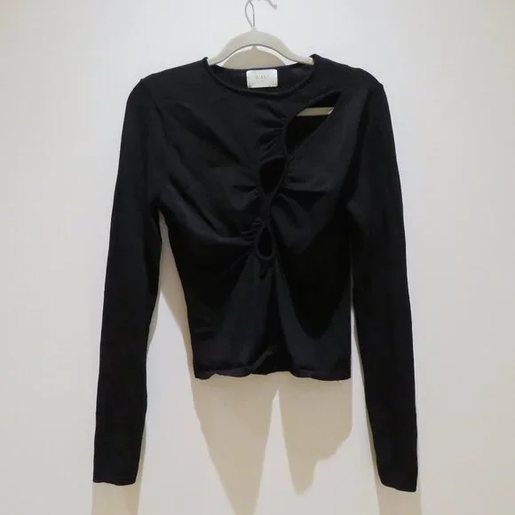 DISSH Monique Long Sleeve Knit Top in Black Cut Out Minimalist Evening - Size L - Picture 3 of 13